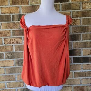 Orange Top Size L Sleeveless Square Neck Banded Blouson Bottom Max Studio